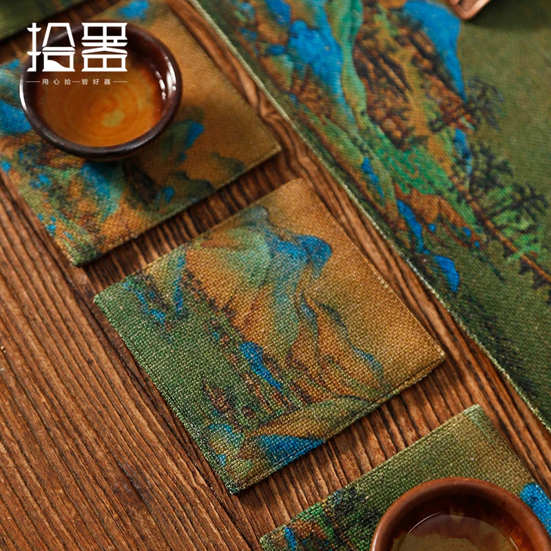 Подставка для чашек Jiangshan Map Coaster из хлопка и льна с принтом ручная роспись