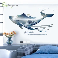 creative mountain scenery whale wall stickers for living rooms entrance room abstract wall decoration home decor vinyl sticker