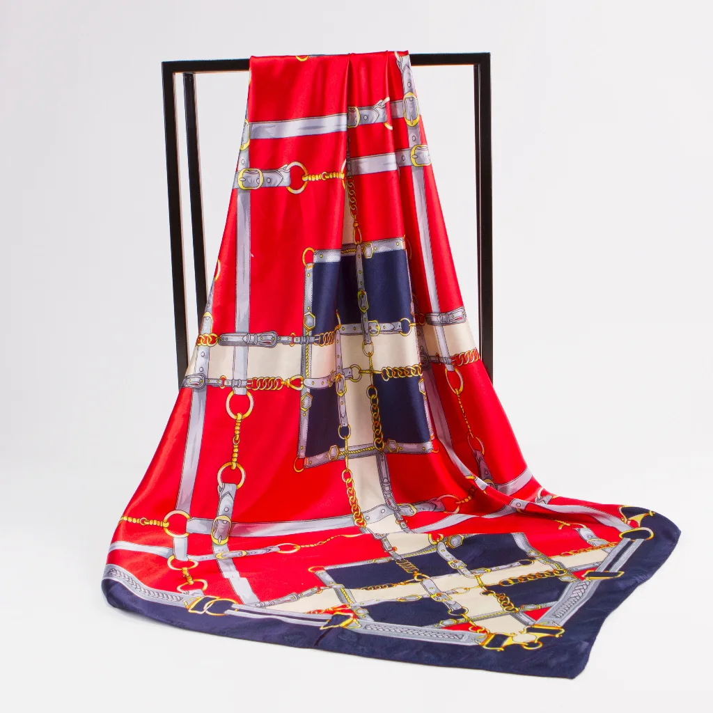 Модный женский шарф роскошный бренд фуляр атласные шарфы большой размер