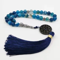 natural blue agates stone tasbih prayer beads misbaha 33 66 99beads new styles cotton tassel professional muslim mans rosary