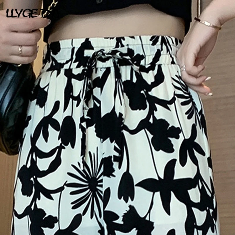 

White Graffiti Straight-leg Women's Pants High Waist Drape Trousers For Female 2021 Summer Fashion Korean Casual Women Cloths