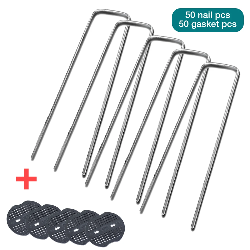 

50Pcs U-Shaped Gardening Galvanized Steel Garden Nail Pile Nail Lawn Fixer Artificial Grass Surface Nail Fabric Net Fixing Nail