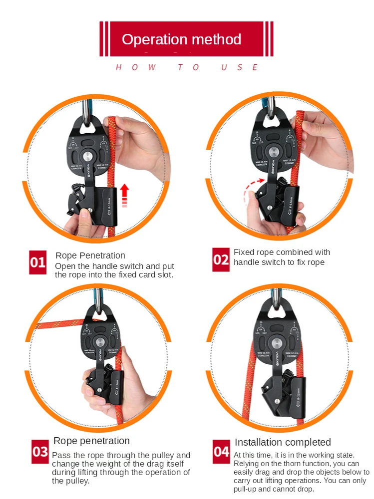 

High quality Aluminum alloy with ratchet wheel One-way pulley heavy objects lifting tool Pulley Blocks device ascenders