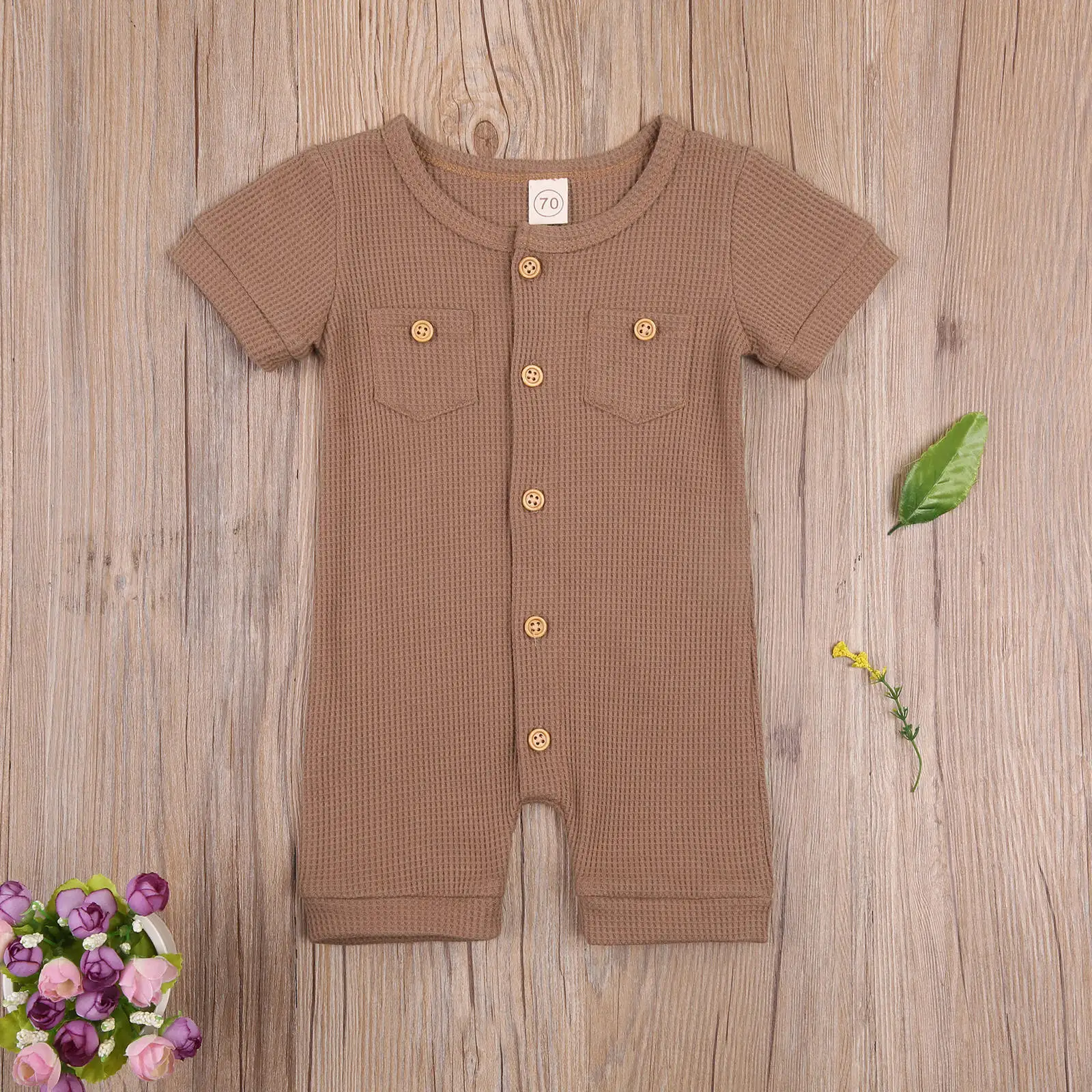 

Summer Baby's Simplicity Leisure Suit Solid Color Short Sleeve Round Neck Button Playsuit Party Birthday Photography