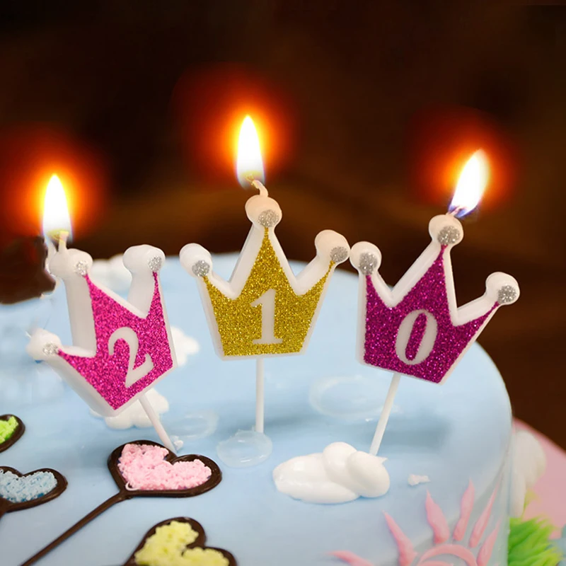 Блестящая Корона романтическая Роза Золотая цифровая свеча с цифрами 0 9 вечерние