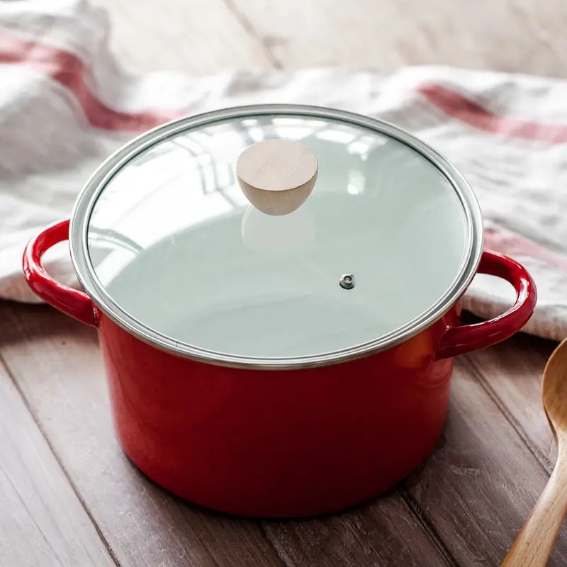 Кастрюля кухонная утолщенная эмалированная 24 см 2L3L4L|Кастрюли для супа и бульона|