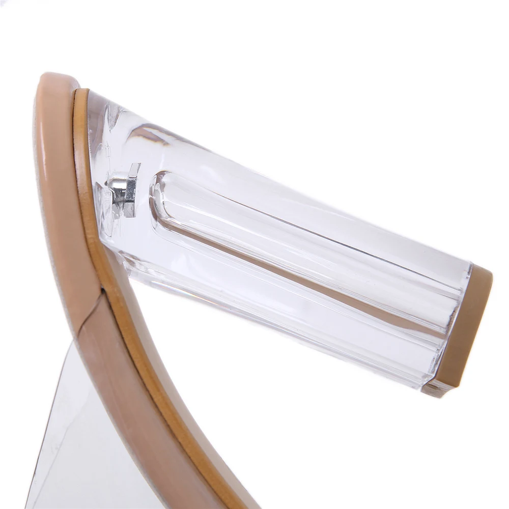 2020 Summer Women Crystal 11cm High Heels Mules Clear Block Plus Size 42 Slides ladyTransparent Peep Toe Slippers Fashion Shoes | Обувь