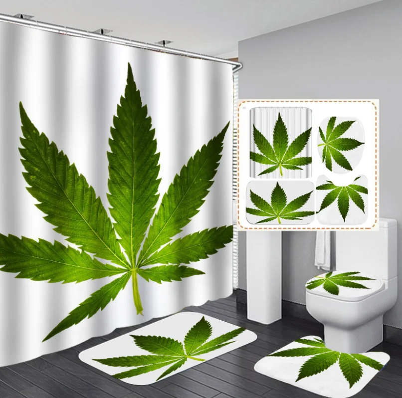 

Waterproof Shower Curtain Bath Mat StarBlue-HGS The Sexiest Leaf Pedestal Rug Lid Toilet Cover Bathroom 4PCS/ Set