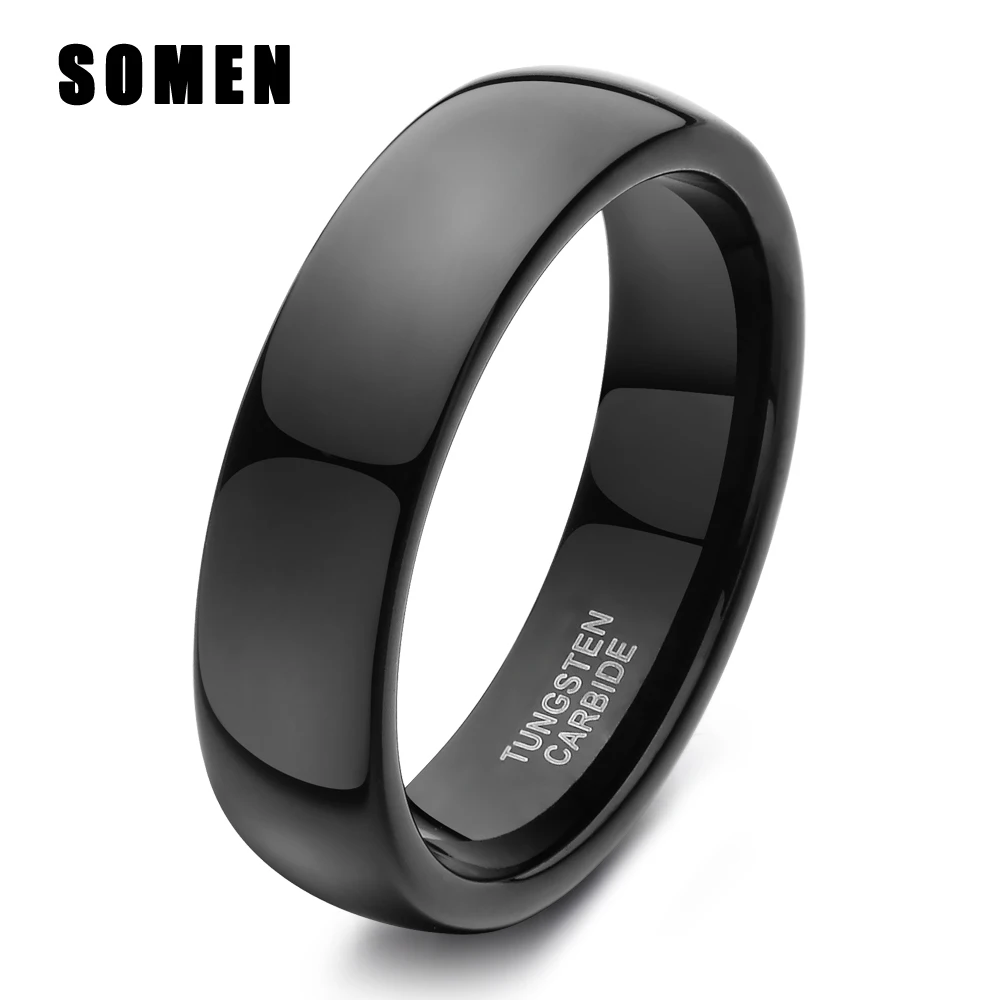 

Somen Classic 6MM Black Dome Tungsten Carbide Ring Polished For Women Engagement Rings Female Wedding Band Jewelry anillos mujer