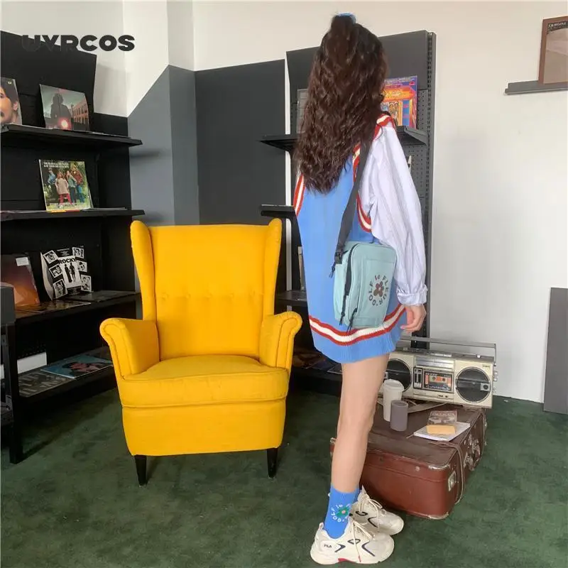 

UVRCOS Women Sleeveless Pullover 2020 Autumn Stripe Patchwork Casual Loose V Neck Knit Sweater Vest Waistcoat Top