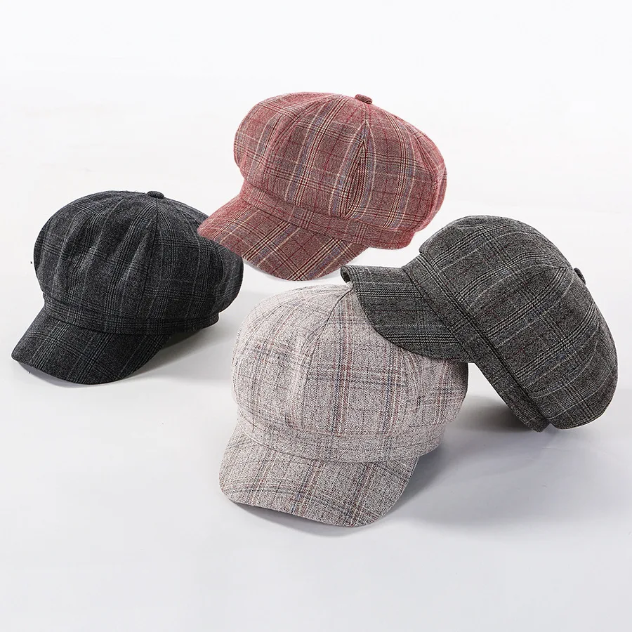 

YQYXCY Hats For Women Winter Autumn Cotton Octagonal Newsboy Cap Men Unisex Retro Plaid Painter Gorros Chapeu Vintage Casual