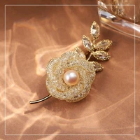 new luxury hollow rose brooches for women elegant natural freshwater pearl flower clothing wedding accessories female corsage