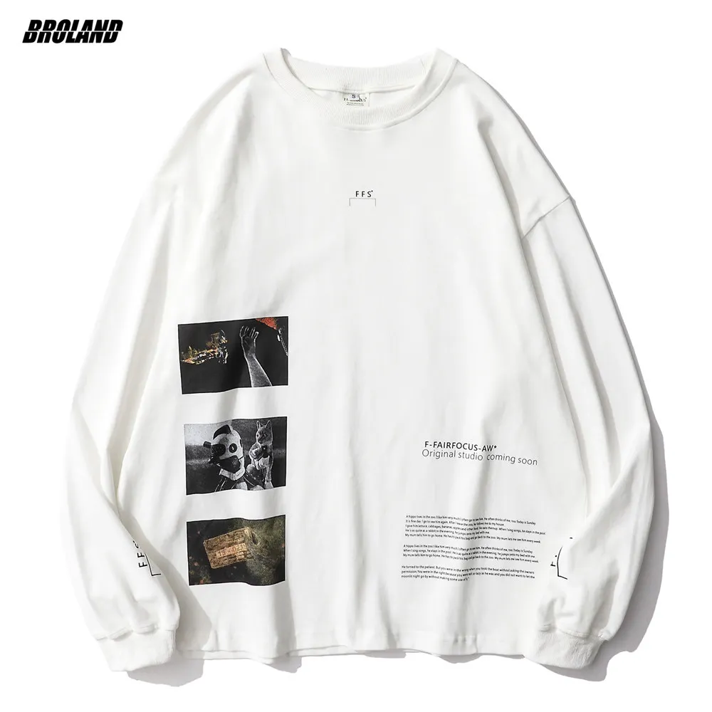 

Men's T-Shirt Full Sleeve Oversized Hip Hop Streetwear Cute Bear Print Harajuku Tshirt Autumn Cotton Casual T Shirt Clothing