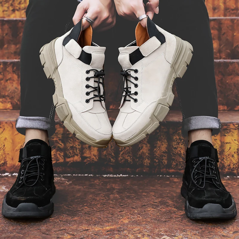 Мужские кроссовки из натуральной кожи белые удобные брендовая рабочая обувь в