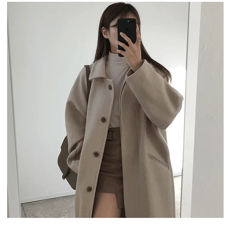 Heydress осеннее зимнее шерстяное пальто простое однотонное однобортное женское длинное шерстяное пальто с отложным воротником для отдыха