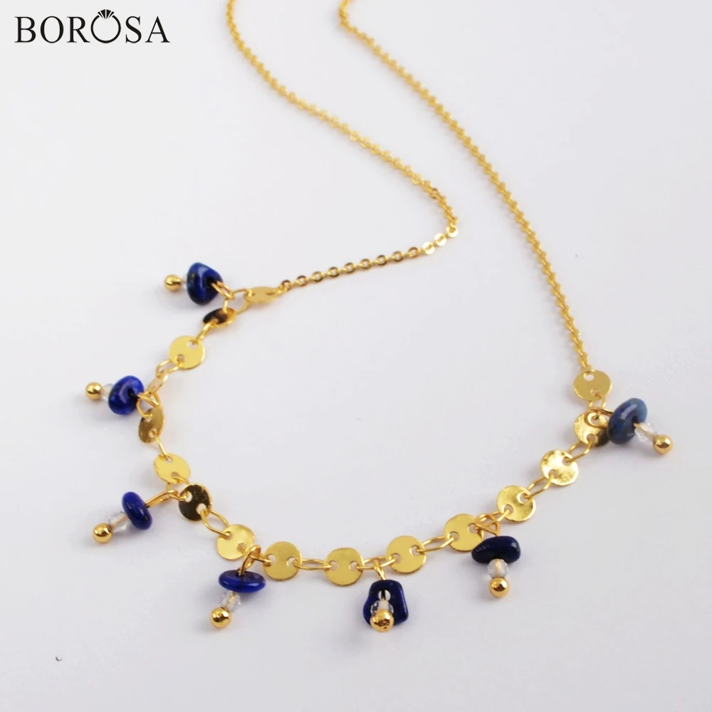 

Бусы из натурального камня BOROSA, цепочка, ожерелье из камня Lapis, массивные бусы, ювелирные изделия для женщин, цепочка из розового золота, ожерелье WX1321