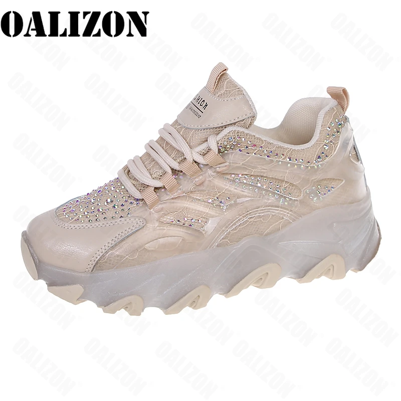 

New Rhinestone Diamante Women 2021 Mesh Breathable Sneakers Casual Comfortable Flat Shoes Women Thick Soled Crystal Shoes Femme