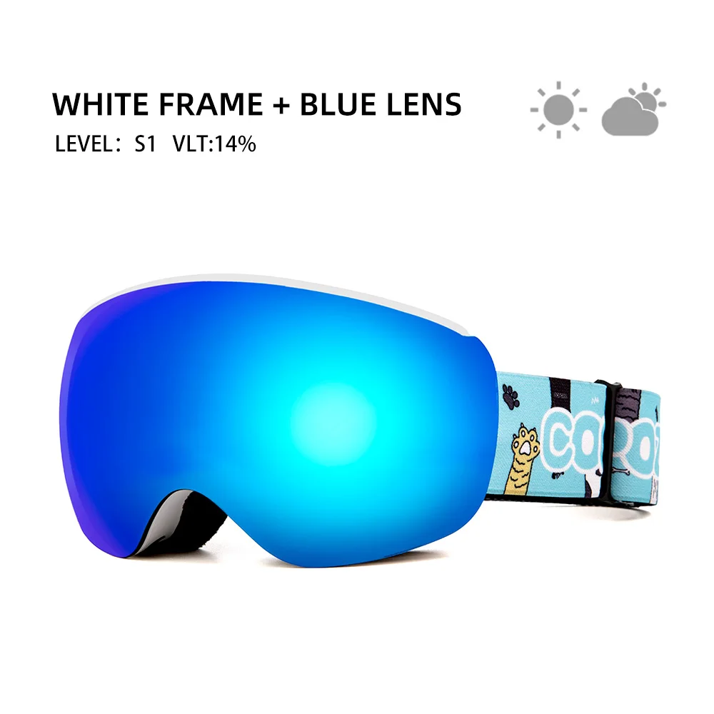 wt frame blue lens Магнитные Детские лыжные очки для детей UV400, противотуманные маски, очки для катания на лыжах для девочек и мальчиков, очки для сноуборда с персонализированными ремешками - Цвет: wt frame blue lens