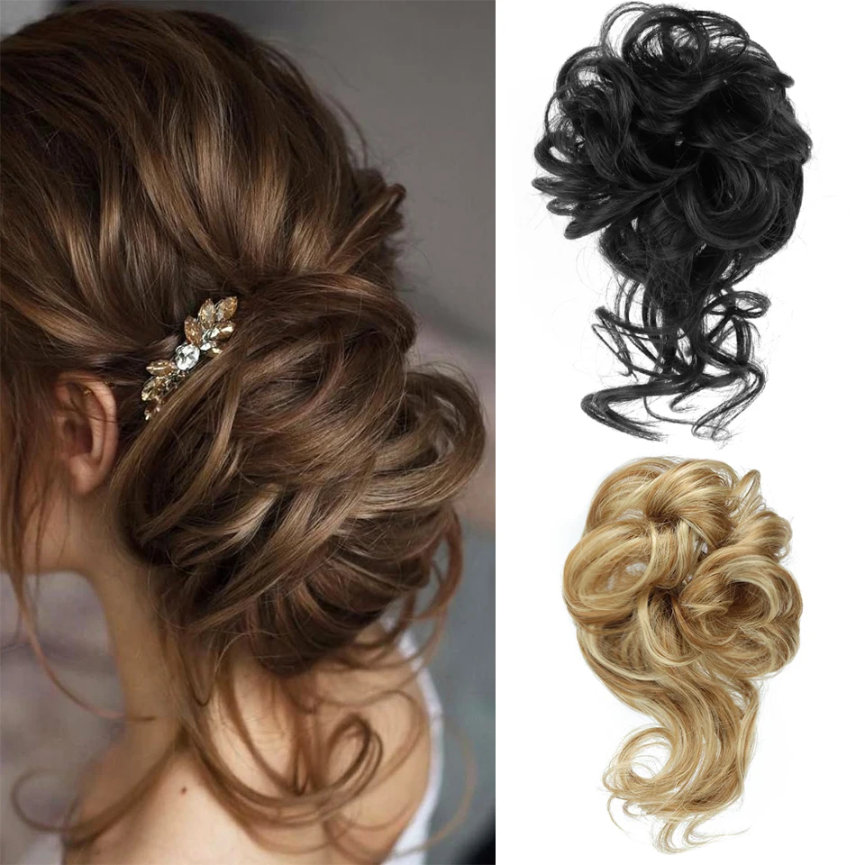My-Diva Blonde Black Hair Bands Messy Curly Chignon Bun Synthetic Scrunchies Fake Hair Pieces For Women Synthetic Hair Extension