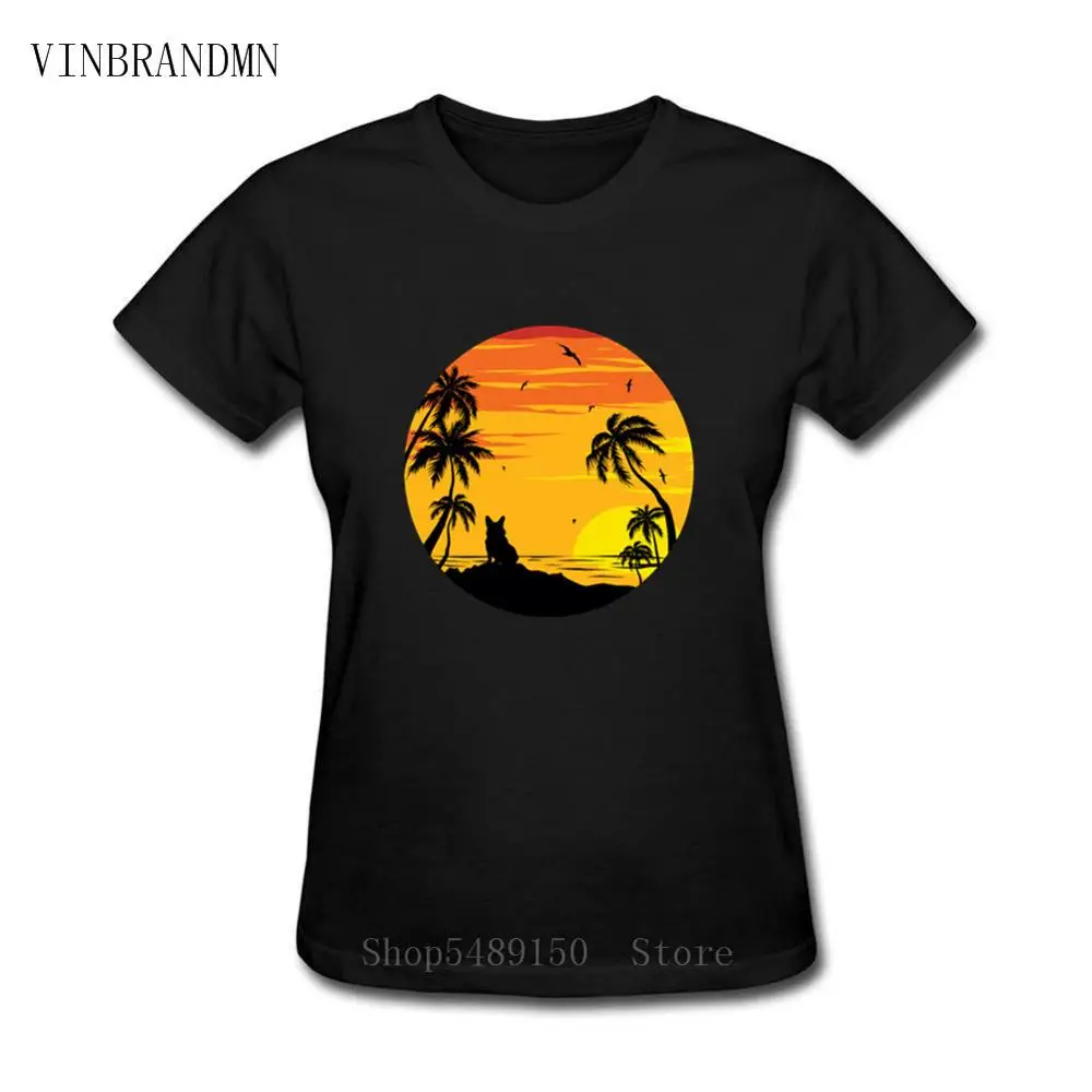 2020 Гавайский пляж Закат Пальма праздник корги футболки для молодежи 80s одежда 100%