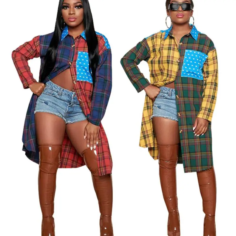 

ZKYZWX Trendy Cardigan Plaid Shirts Festival Long Sleeve Top One Piece Coat Aesthetic Outfits Women Clothes Fashion Streetwear