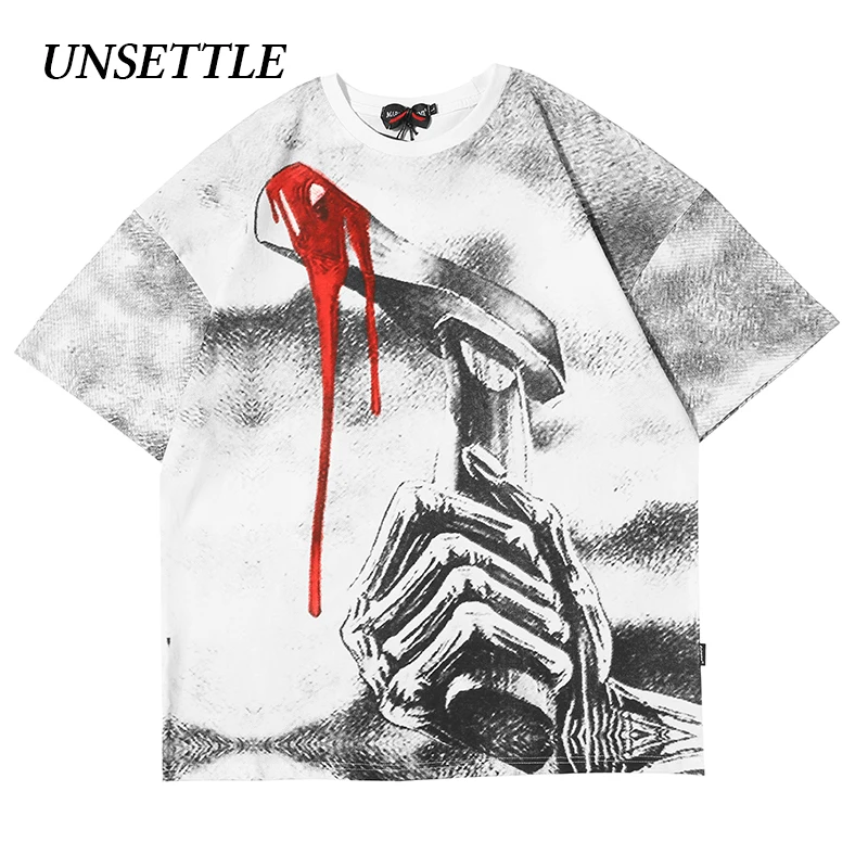 UNSETTLE Harajuku футболки летние мужские/женские хип хоп готические модные с принтом