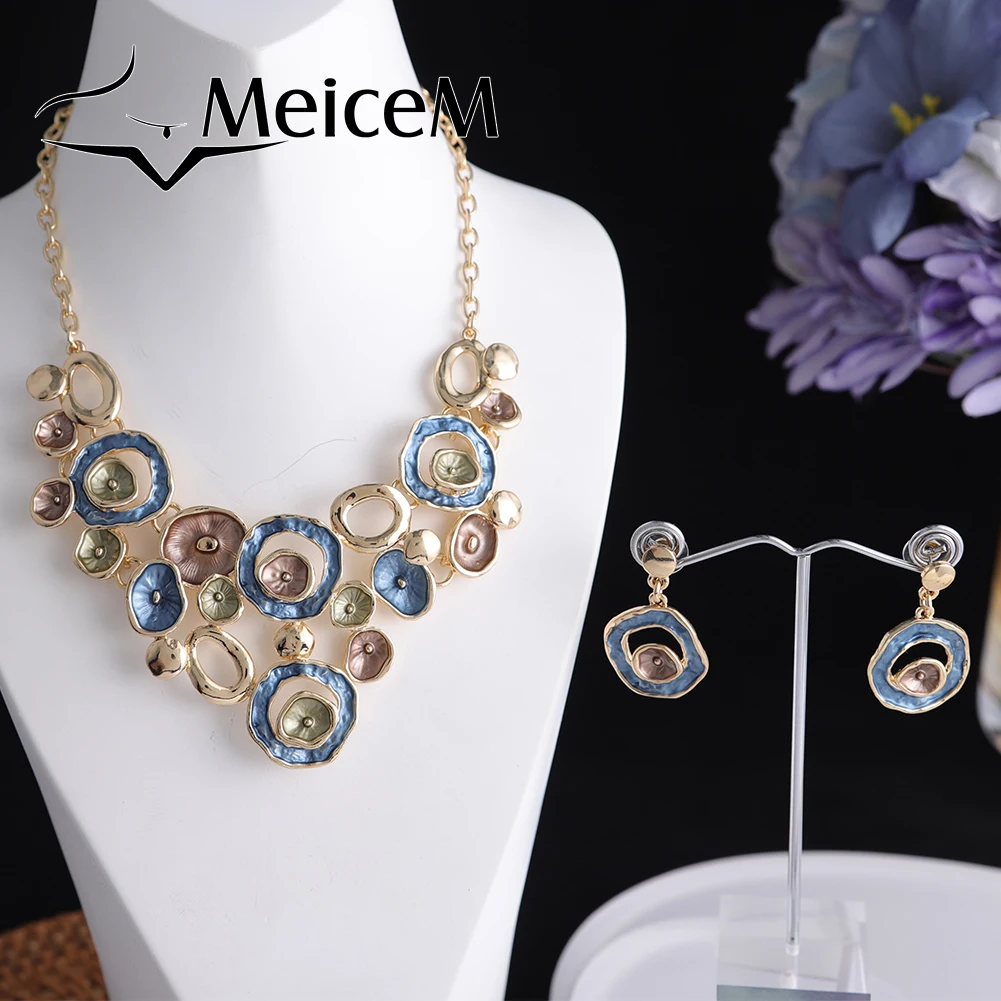 Новое поступление, ожерелья MeiceM из цинкового сплава, оптовая продажа, модные геометрические подвески, ожерелья для женщин и девушек, цепочк...