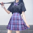Японская школьная форма с завышенной талией, трапециевидная клетчатая юбка, костюм из двух предметов, плиссированная юбка, сексуальная униформа JK для женщин, полный комплект