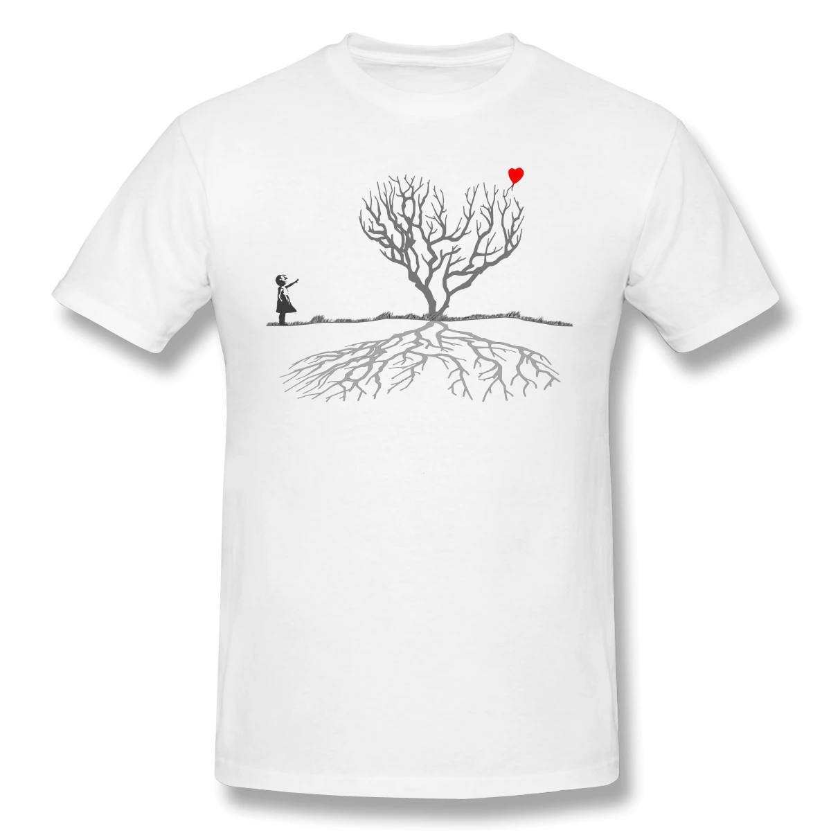 Граффити Бэнкси Сердце Дерево футболка размера плюс с О образным вырезом хлопок