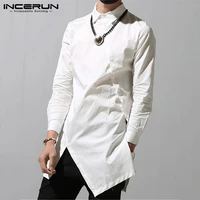 incerun fashion men irregular shirts 2022 lapel chic button solid color long sleeve dress shirts slim camisa long tops s 5xl