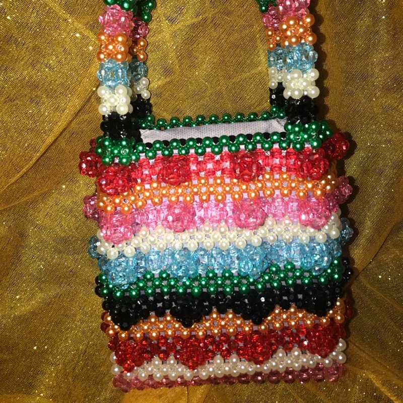 Сумка ручной работы из бисера в полоску с кристаллами многоцветная сумка верхней