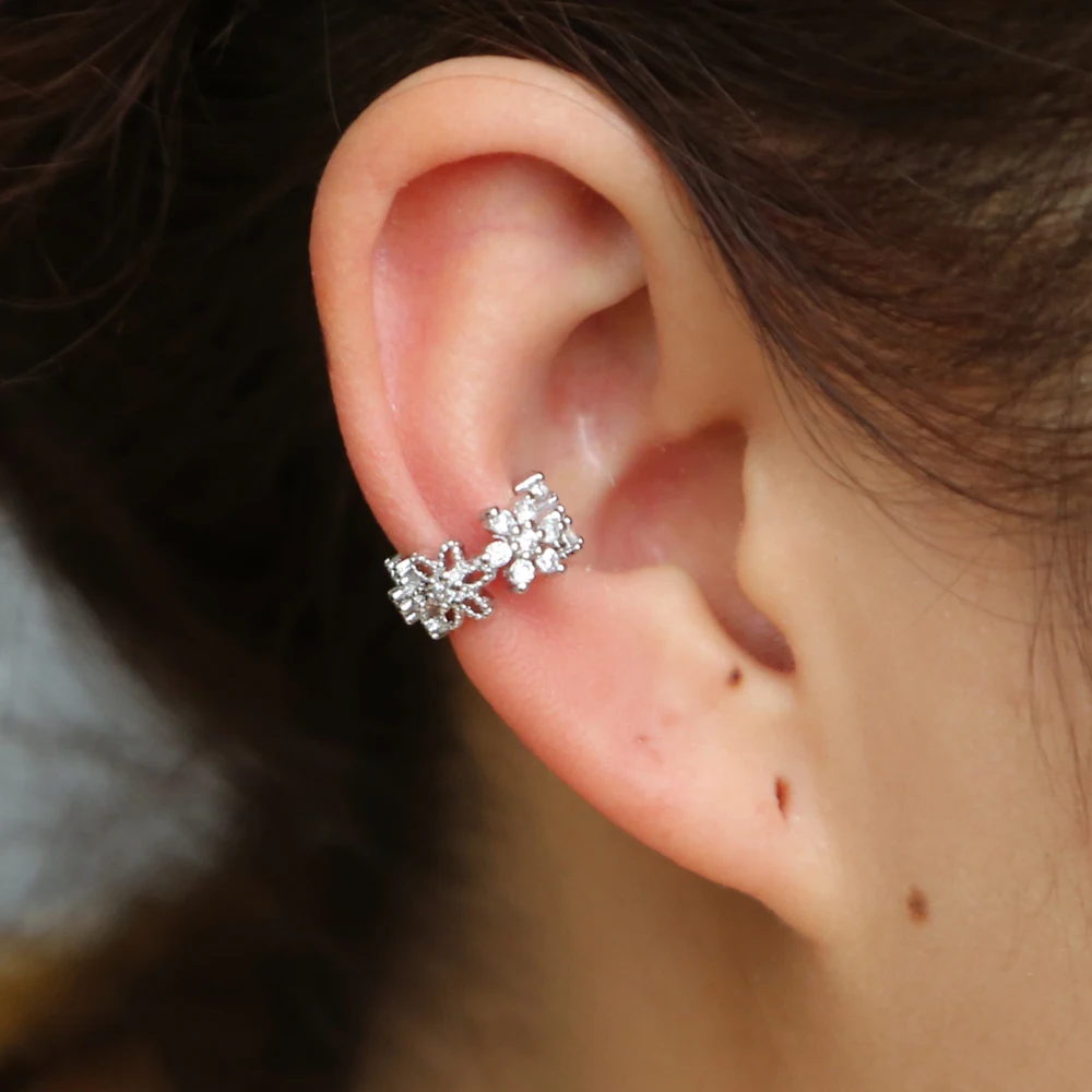 Изящные серьги манжеты с цветами для девочек детские без пирсинга 100% 925 пробы