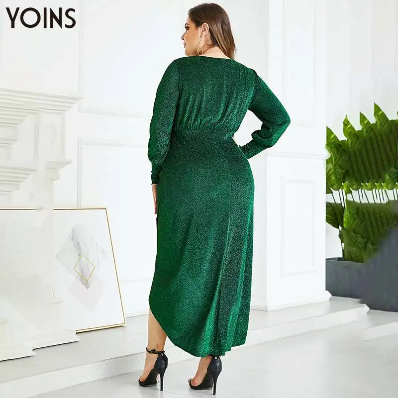 YOINS-модное металлическое блестящее вечернее платье с круглым вырезом и