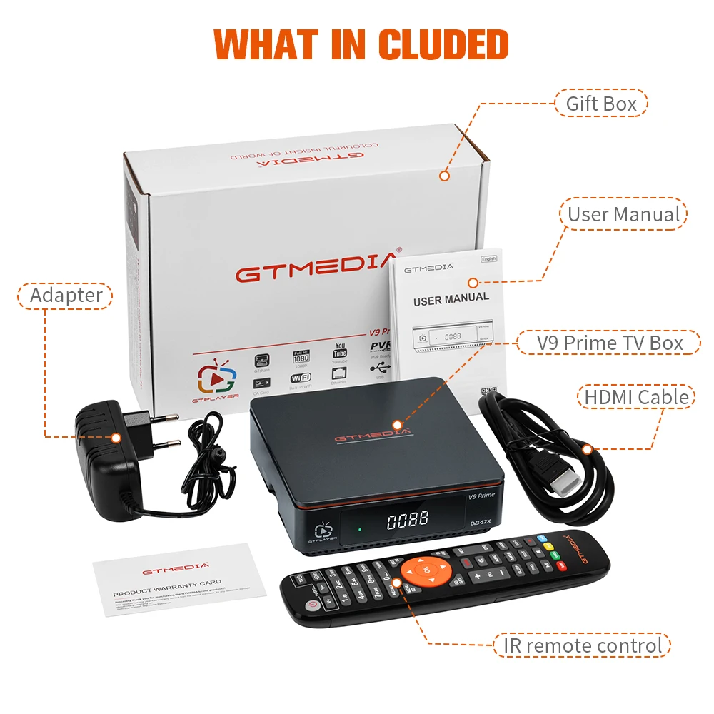Спутниковый ресивер GTMEDIA V9 Prime улучшенный V8 Nova супер поддержка H.265 встроенный Wi-Fi