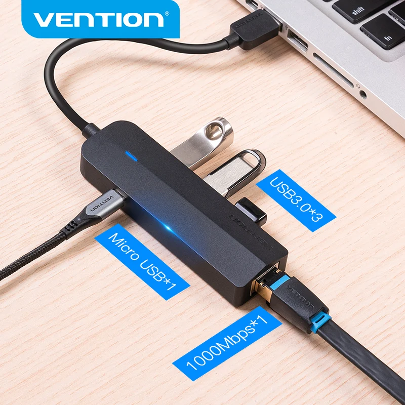 Vention USB Ethernet адаптер 3 0 2 для RJ45 Gigabit с портом зарядного устройства Micro сетевого