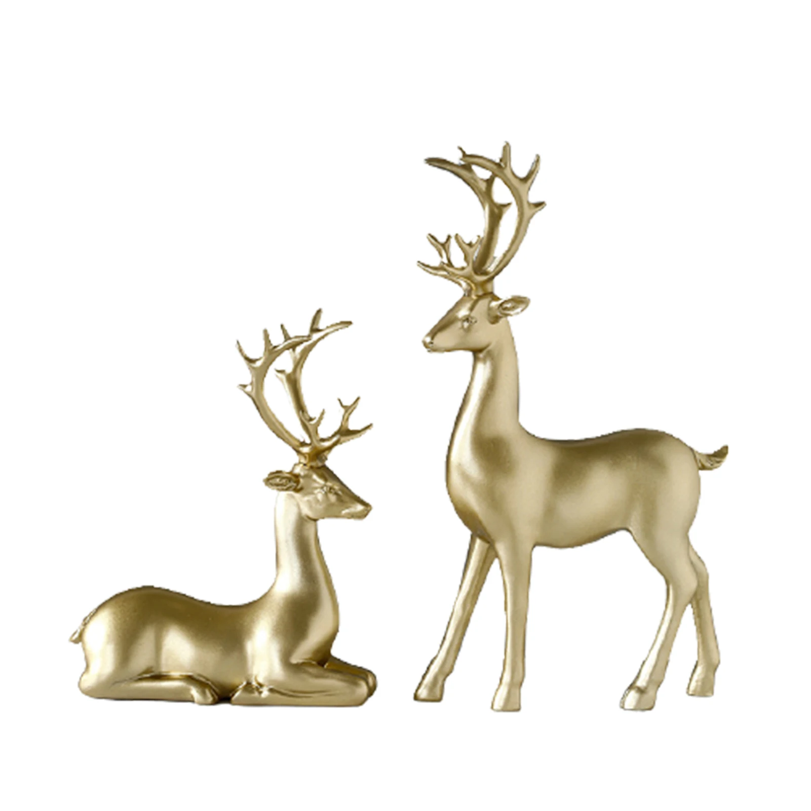 

Newly Set of 2 Modern Resin Deer Statue Desktop Sculpture Figurine Decor for Living Room TV Cabinet Wine Cabinet