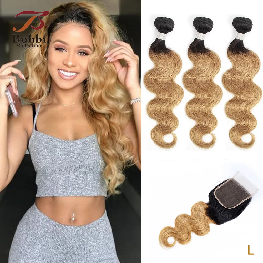 BOBBI коллекция индийские волнистые 2/3 пряди 1B 27 Ombre медовые светлые с кружевной