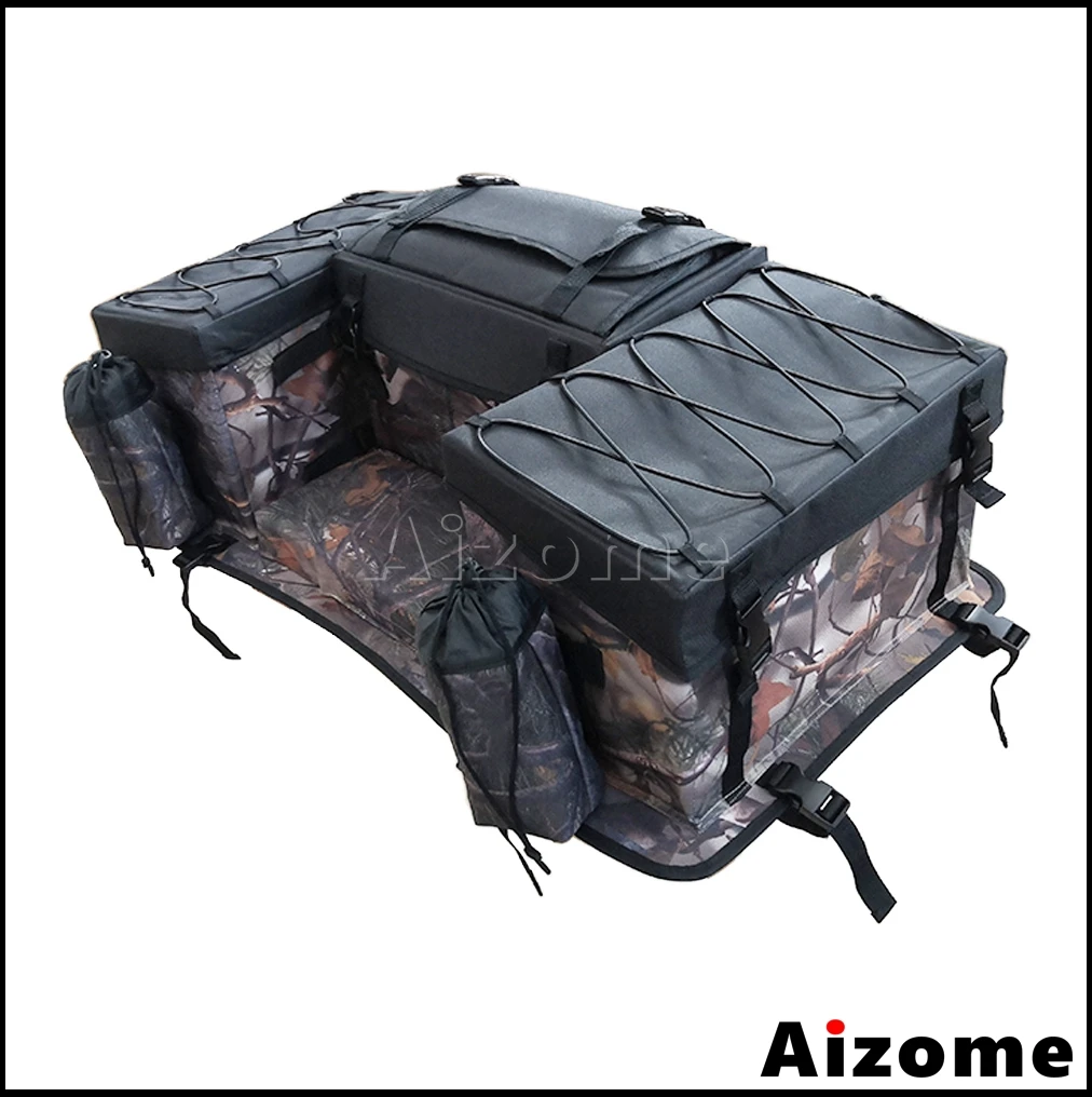 

Universal ATV Motorcycle Front&Rear Rack Gear Bag Waterproof Oxford Back Seat Bags W/Integrated Cover Carry Rear Saddlebag Pack