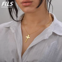 personalized custom name simple classic fashion double sided cross gold color pendant girl necklaces jewelry for women mujer