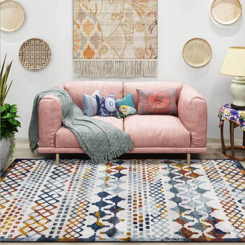 

Retro Geometric Bedroom Bedside Area Rug Bohemian Ethnic Style Living Room Sofa Table Anti-Slip Floor Mat Hallway Kitchen Carpet