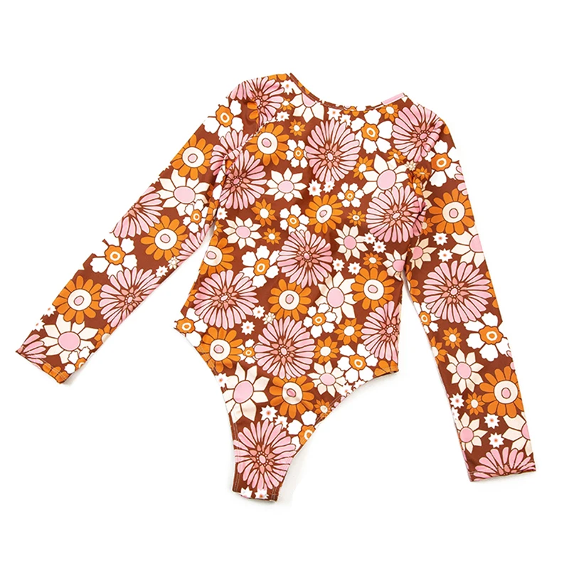 

Hot Sale Fashion Women Long Sleeve Floral Swimsuit Fashion Zipper One-piece Swimsuit Stylish Bathing Suit Wholesale