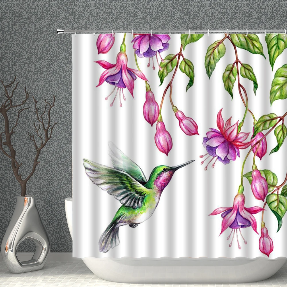 

Chinese Style European Art Cartoon Hand-Painted Shower Curtain Colorful Animal Flower Bathroom Curtain Polyester Home Bath Decor