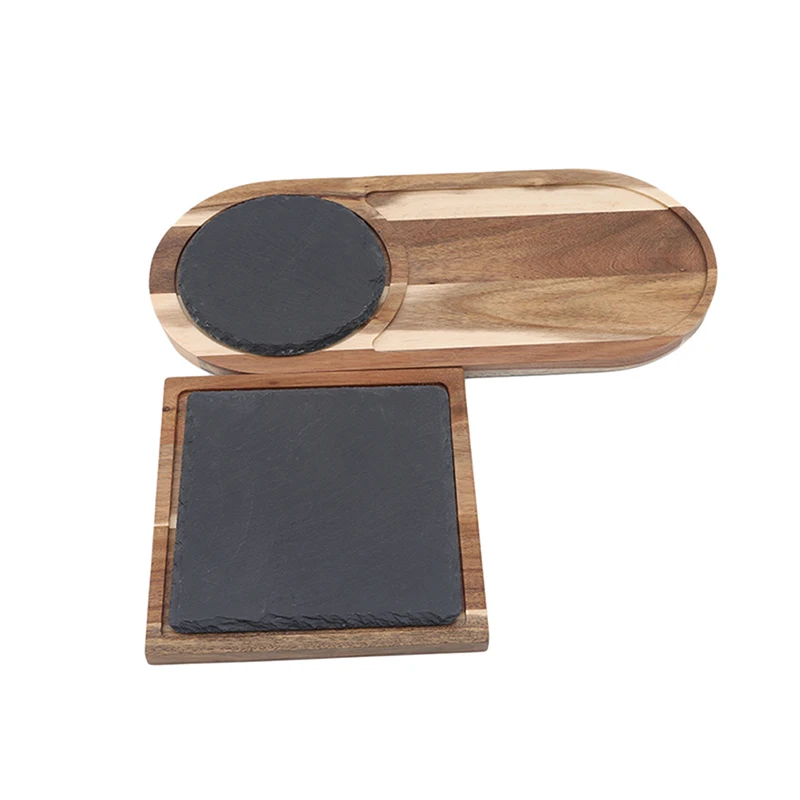 

Novelty Design Solid Wood Snack Disc Wood Tray Black Slate Bread Lovesickness Wooden Plate Western-Style Japanese Food