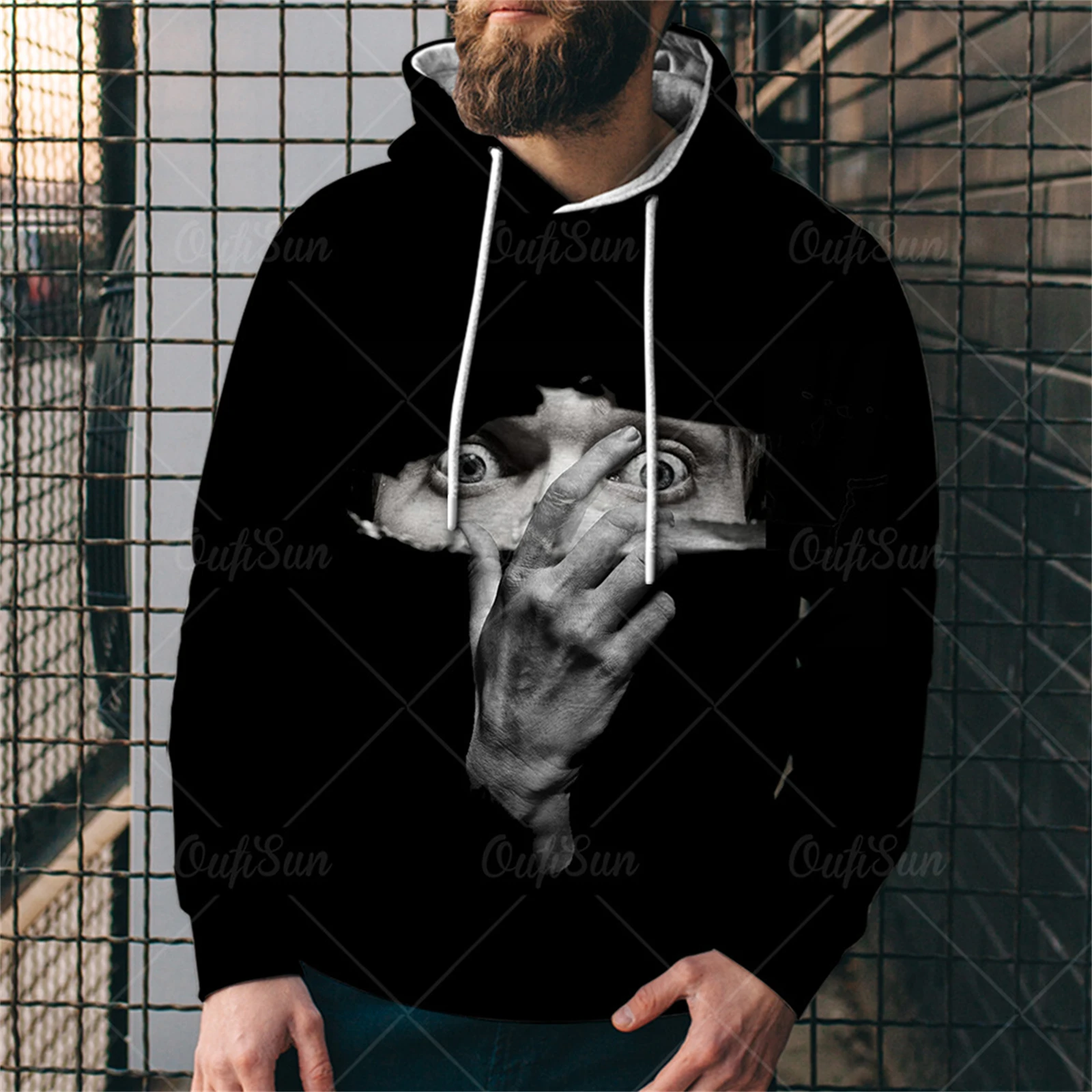 

Толстовка мужская с круглым вырезом, мультяшный цифровой принт, свитшот с кулиской и длинным рукавом, повседневная спортивная впитывающая ...