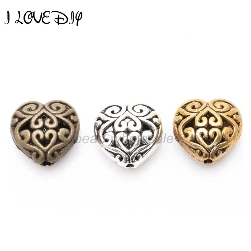 Металлические бусины в форме сердца с большим отверстием из цинкового сплава для