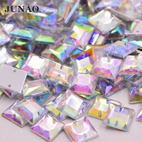 junao 1000pcs 10mm crystal ab sewing rhinestones flatback acrylic strass gems square shape sewing stones appliques for clothing