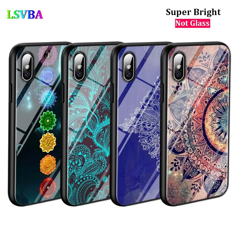 Черный чехол с мандалой чакрарой для йоги iPhone 11 11Pro X XR XS Max глянцевый 8 7 6 6S Plus 5 SE