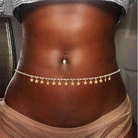 bohemia elastic crystal chain tassel star pendant waist belly chain for women girls body summer boho jewelry accessories y02