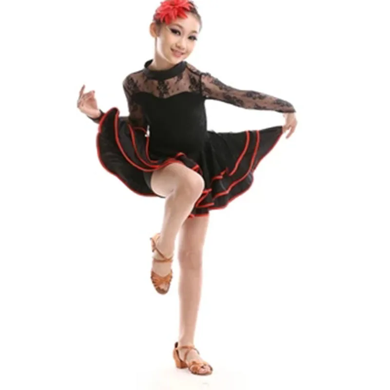 Латино платье для танцев с юбкой Лидер продаж кружевное длинными рукавами