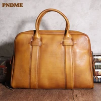 pndme vintage genuineleather mens briefcase business luxury real cowhide office lawyer work large capacity laptop handbag